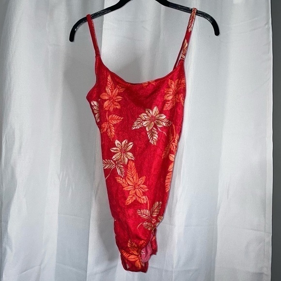 Athena One Piece Swim Suit Hawaiian Floral Themed Print Beach High Cut Open Back - Picture 1 of 9